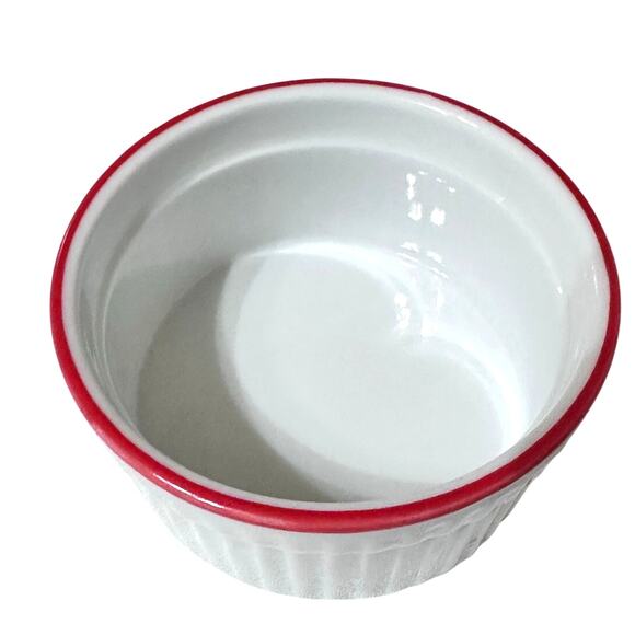 World Market White Ceramic Ribbed Ramekins Red Rim-Set of 7-Excellent! - Picture 5 of 7